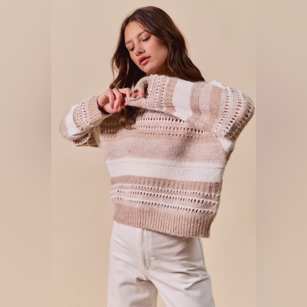 SO ME Variegated Stripe Textured Loose Fit Sweater - Picture 8 of 14